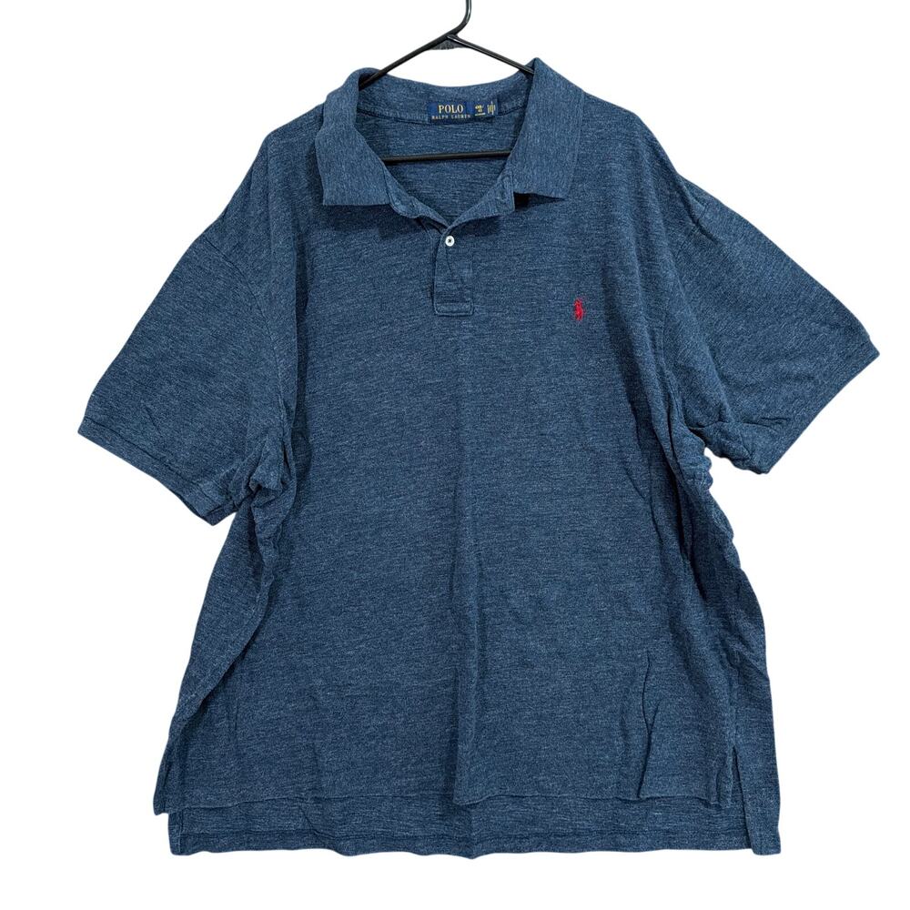 Polo Ralph Lauren Mens Shirt Heathered Blue Polo Short Sleeve 100% Cotton 4XB